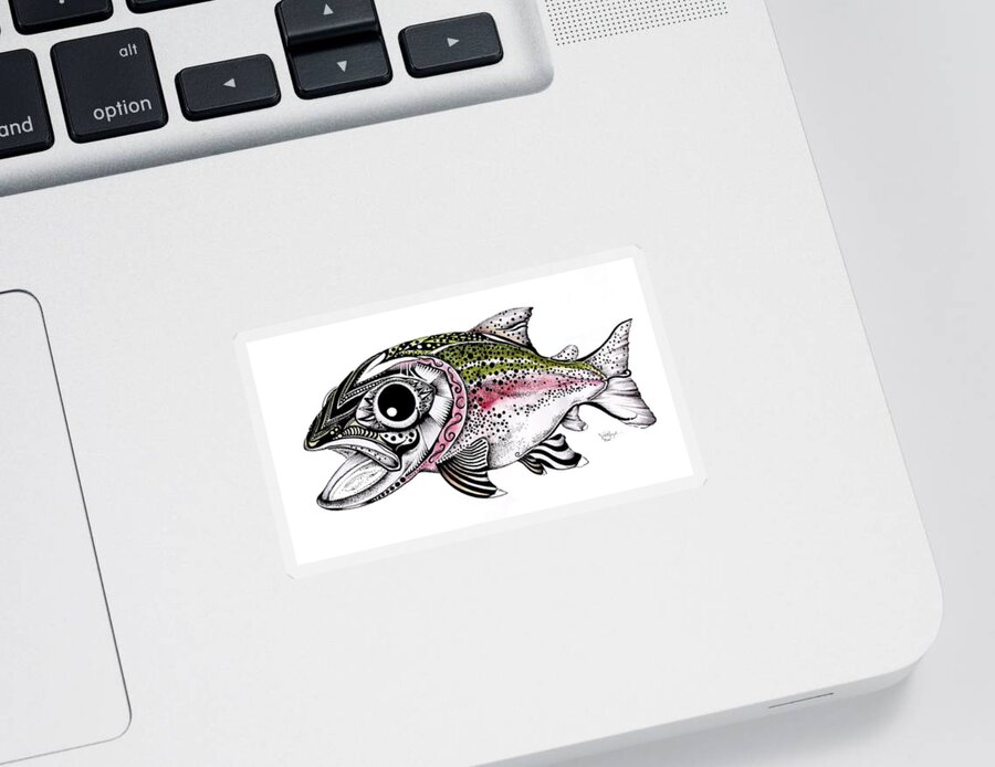 Rainbow Trout Sticker featuring the painting Abstract Alaskan Rainbow Trout by J Vincent Scarpace