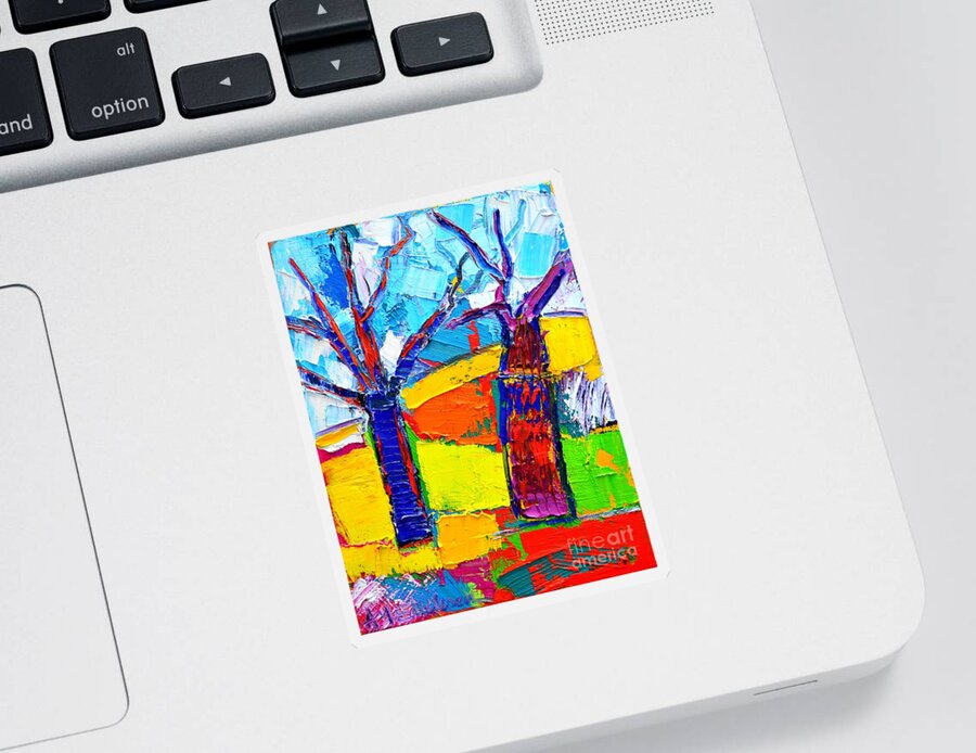Abstract Sticker featuring the painting Abstract Landscape - Dancing Trees by Ana Maria Edulescu