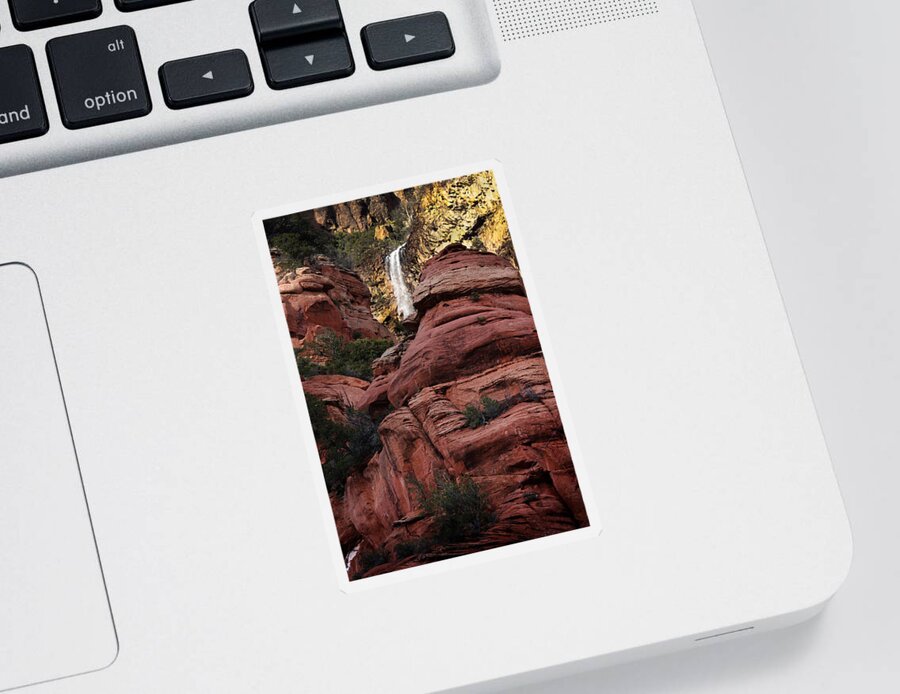 Arizona Sticker featuring the photograph Arizona Red Rocks Waterfall by Karen Lee Ensley