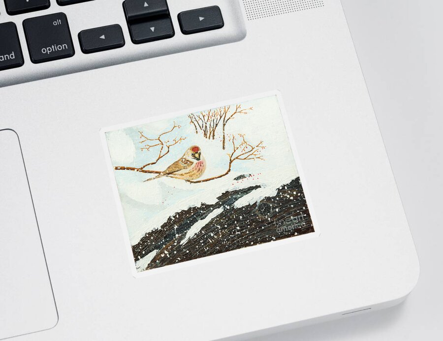 Redpoll Sticker featuring the painting Artic Redpoll by L J Oakes
