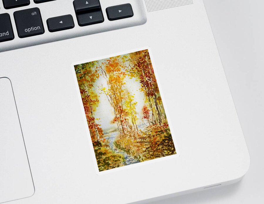 Fall Sticker featuring the painting Autumn Forest Falling Leaves by Irina Sztukowski