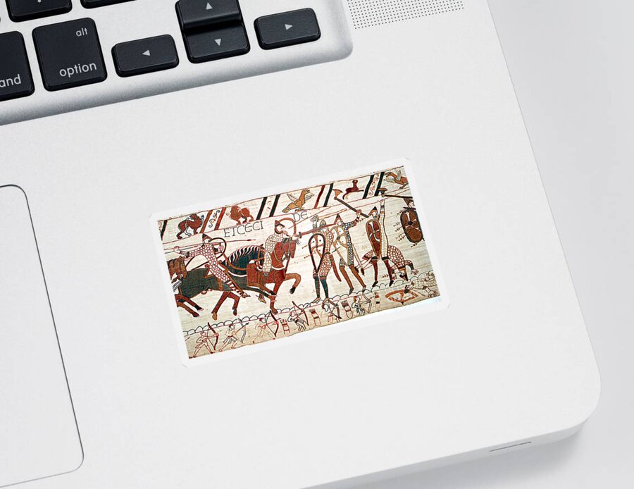 History Sticker featuring the photograph Battle Of Hastings Bayeux Tapestry by Photo Researchers