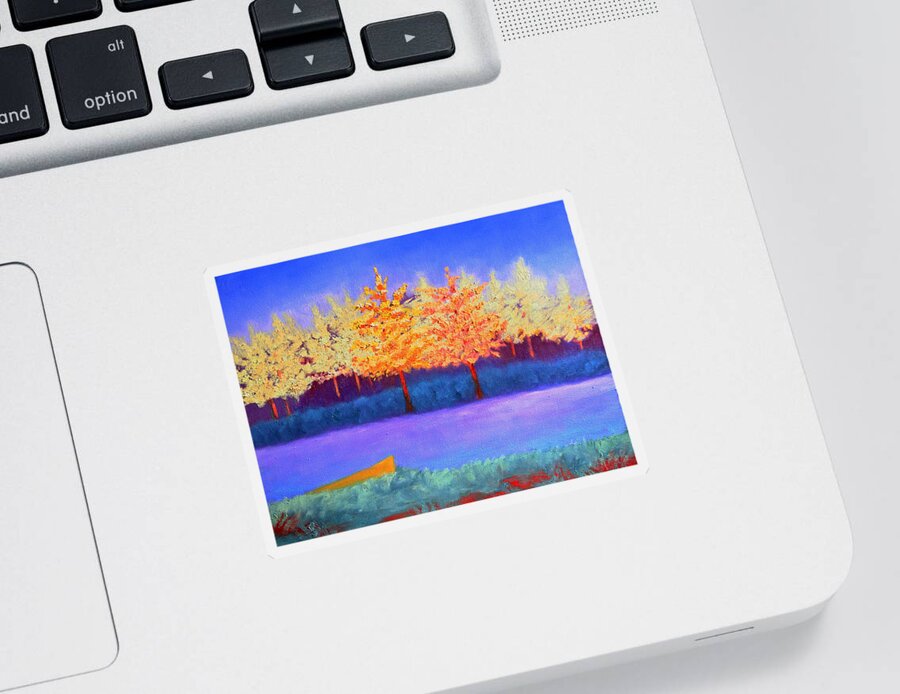 Landscape Sticker featuring the painting Brians Lake by Karin Eisermann
