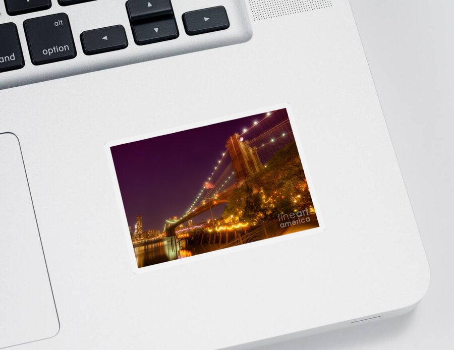 Art Sticker featuring the photograph Brooklyn Bridge At Night by Yhun Suarez