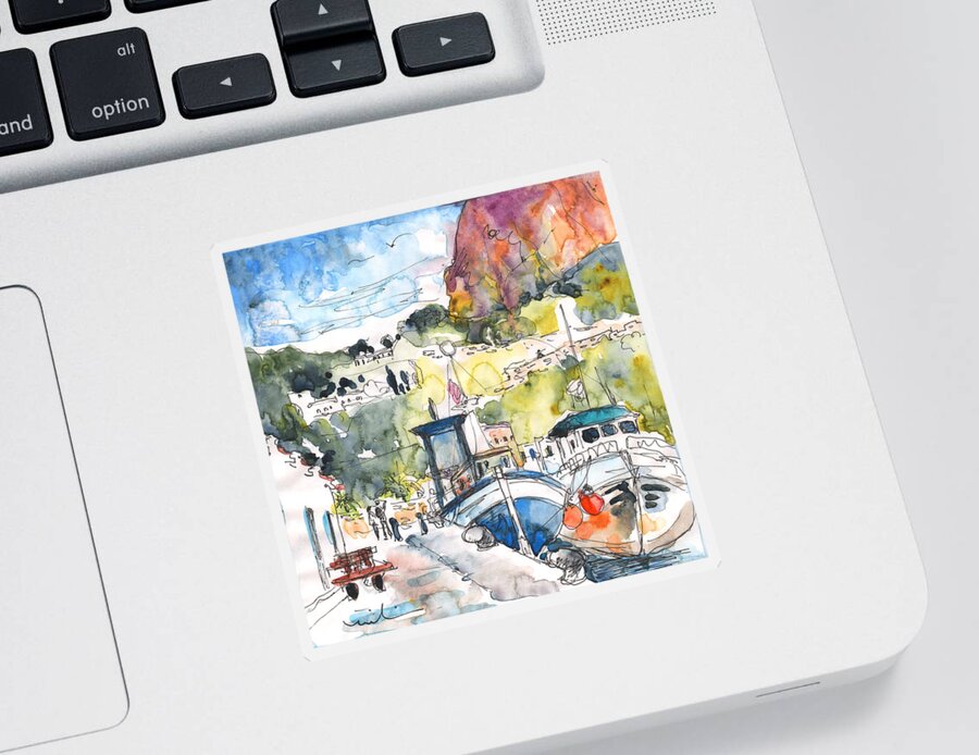 Travel Sticker featuring the painting Calpe Harbour 05 by Miki De Goodaboom