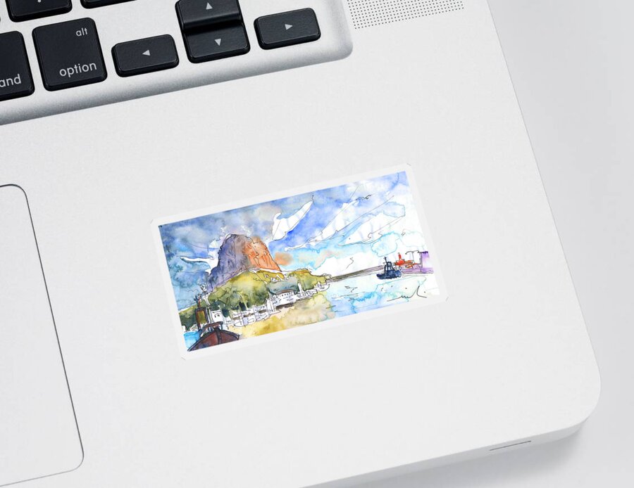 Travel Sticker featuring the painting Calpe Harbour 06 by Miki De Goodaboom