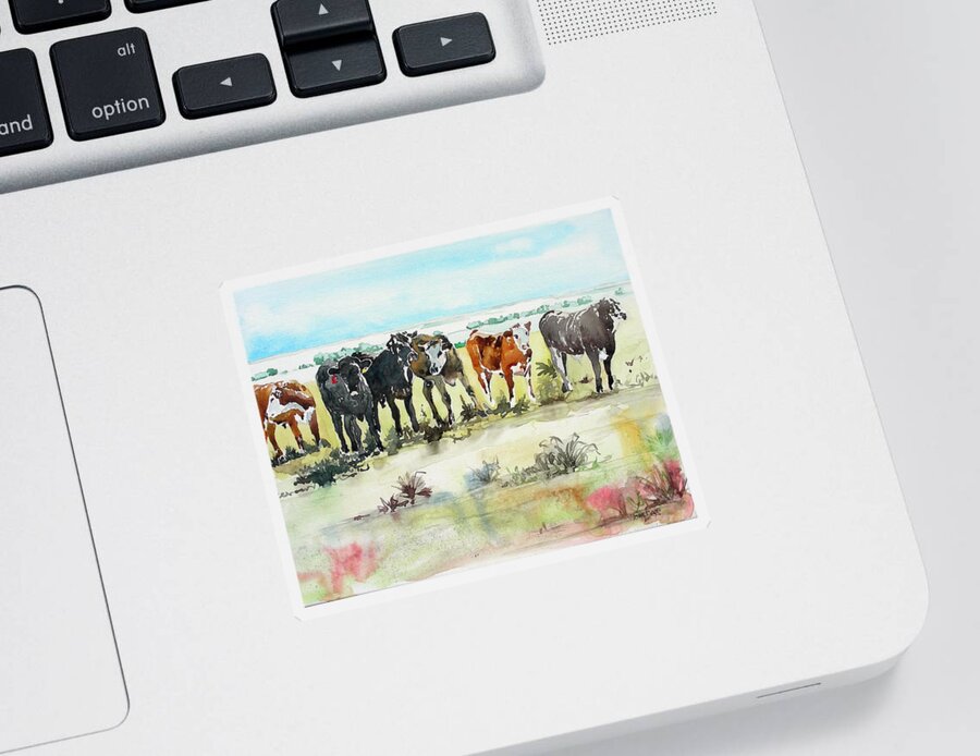 Watercolor Sticker featuring the painting Carol's Cows by Tom Riggs