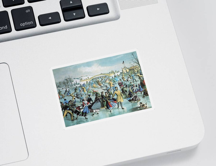 Currier & Ives Sticker featuring the photograph Central Park Skating Pond New York by Photo Researchers
