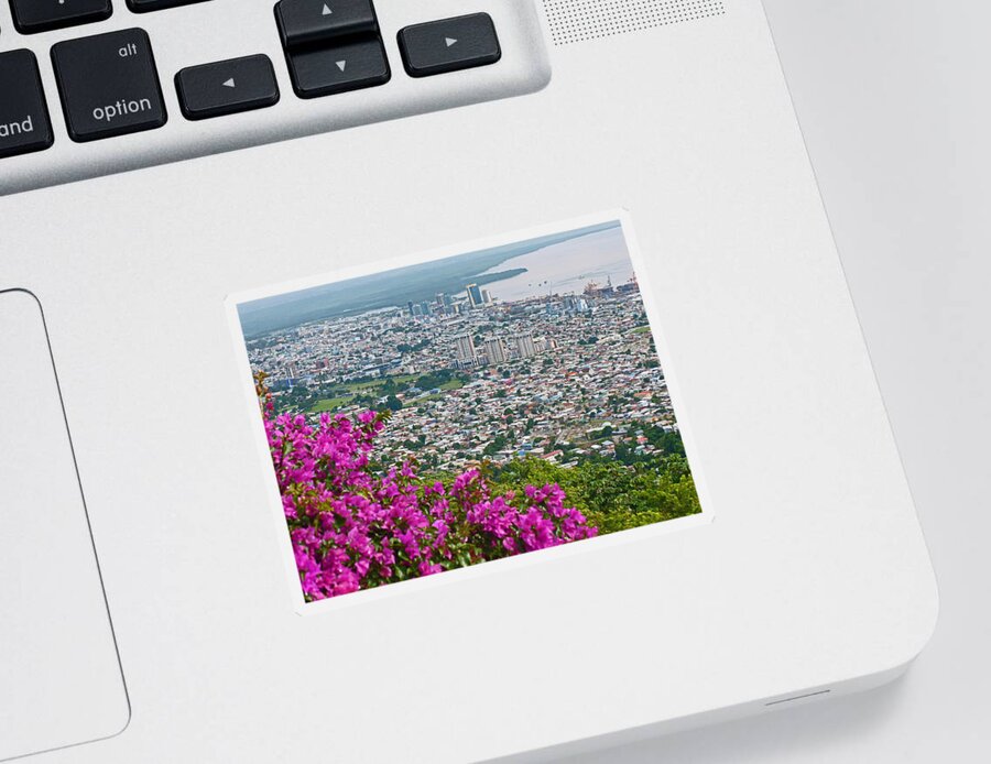 Picture Of Port Of Spain From Fort George Sticker featuring the photograph City of Port of Spain Trinidad by Karin Dawn Kelshall- Best