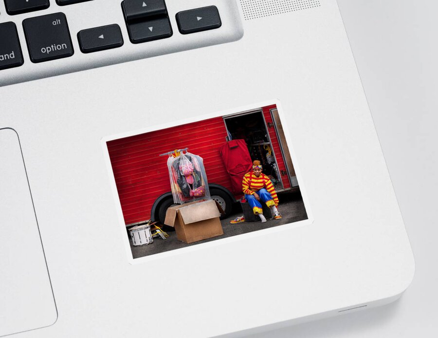 Clown Sticker featuring the photograph Clown - Wardrobe change by Mike Savad