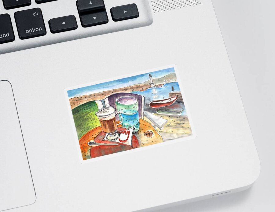 Travel Art Sticker featuring the painting Coffee Break in Chania in Crete by Miki De Goodaboom