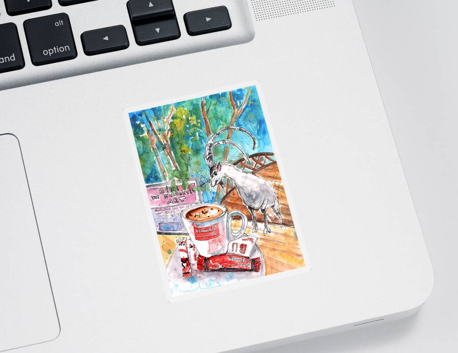 Travel Art Sticker featuring the painting Coffee Break in Vrisses in Crete by Miki De Goodaboom