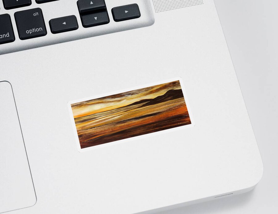 Sunset Sticker featuring the painting End of the Day - Panoramic Sunset by Gina De Gorna