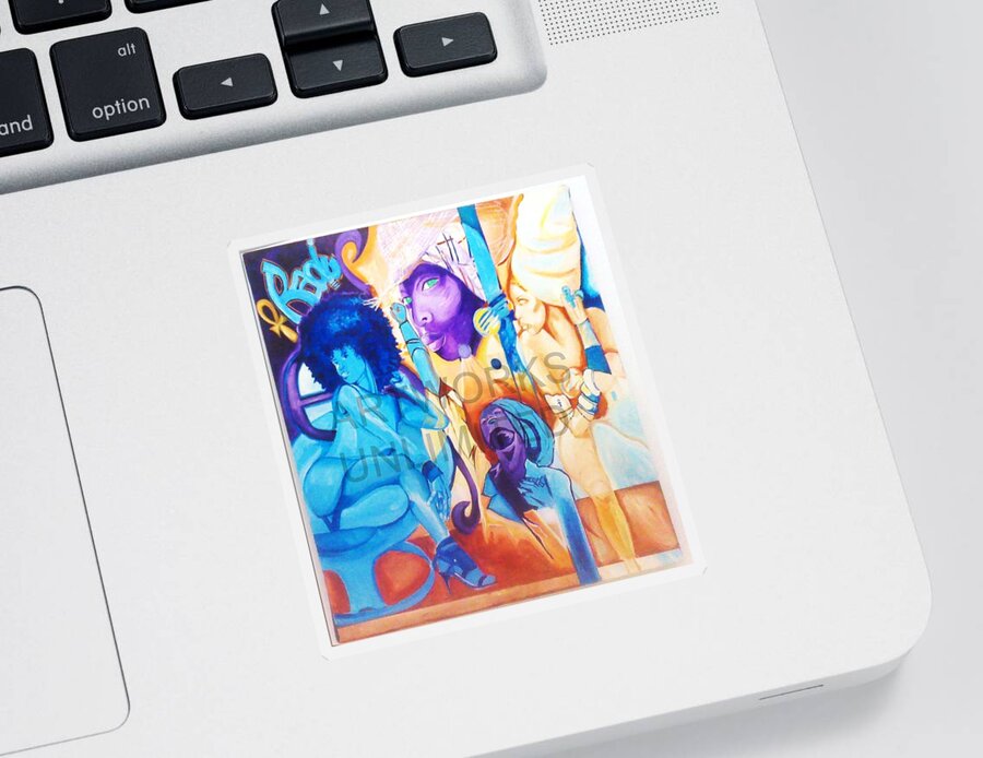 Erykah Badu Sticker featuring the painting Erykah by Femme Blaicasso