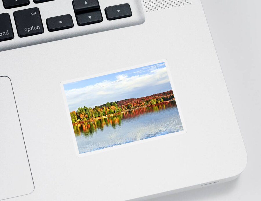 Lake Sticker featuring the photograph Fall forest reflecting in lake by Elena Elisseeva
