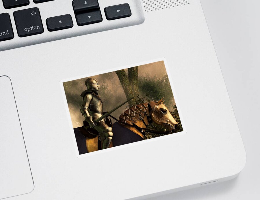 Knight Sticker featuring the digital art Foggy Forest Knight by Daniel Eskridge
