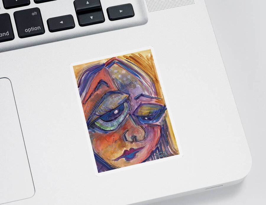 Self Portrait Sticker featuring the painting Frustration by Tanielle Childers