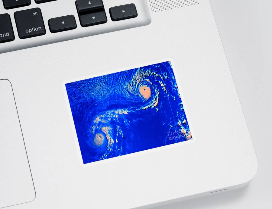 Science Sticker featuring the photograph Fujiwhara Effect, Typhoons Ione by Science Source