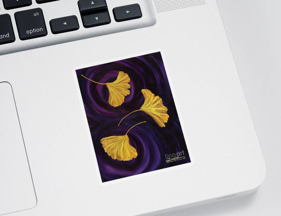 Japanese Sticker featuring the painting Ginkgo Leaves in Swirling Water by Laura Iverson