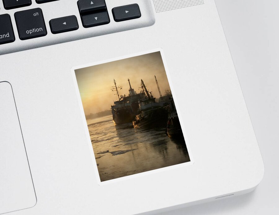 Boats Sticker featuring the photograph Huddled Boats by Tim Nyberg