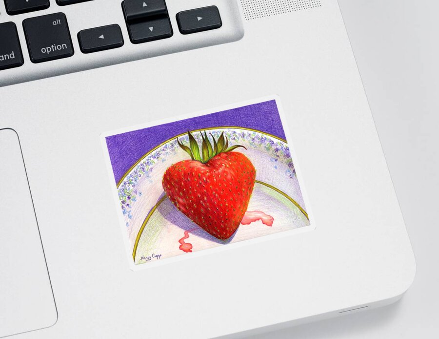 Strawberry Sticker featuring the painting I Love You Berry Much by Nancy Cupp