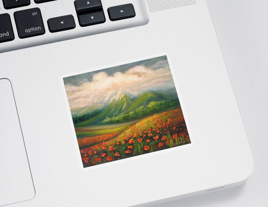 Poppy Field Sticker featuring the painting In the Poppy Field by Gina De Gorna