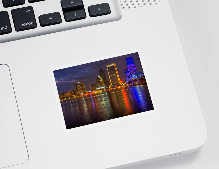 Clouds Sticker featuring the photograph Jacksonville at Night by Debra and Dave Vanderlaan