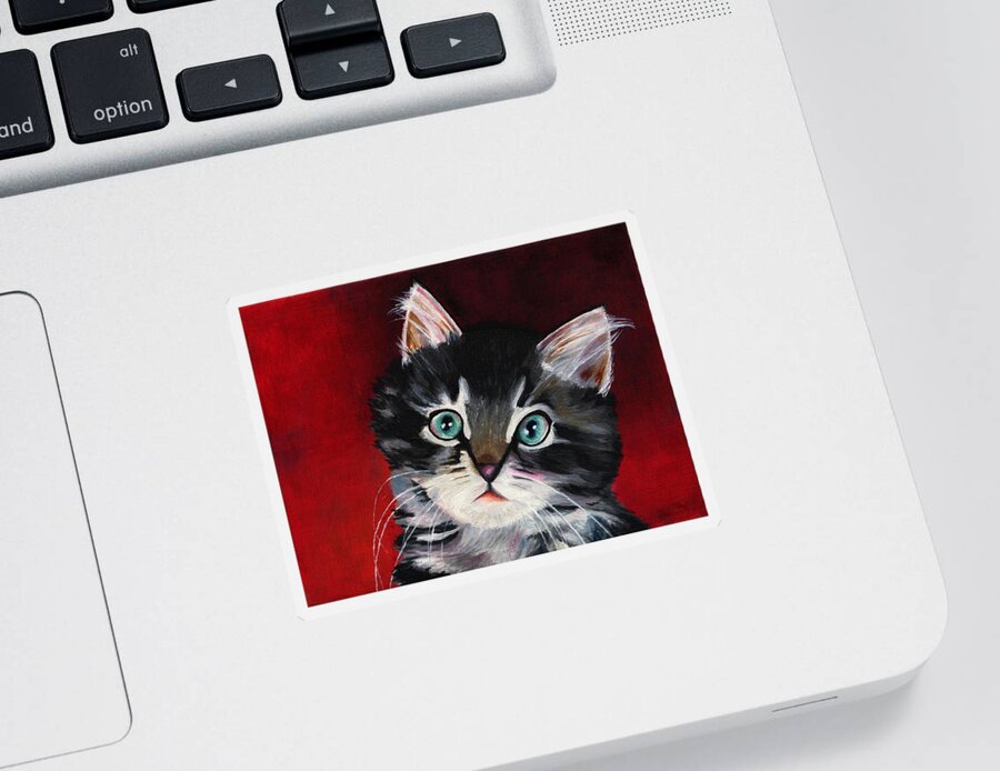 Kitten Sticker featuring the painting Kitten in Red by Vic Ritchey
