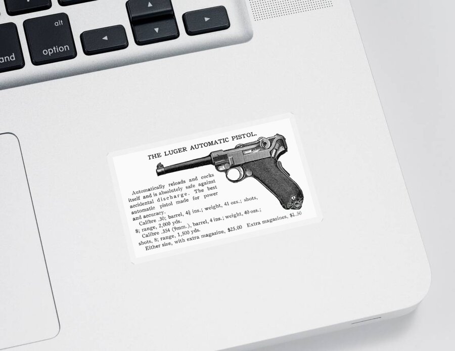 20th Century Sticker featuring the drawing Luger Automatic Pistol by Granger