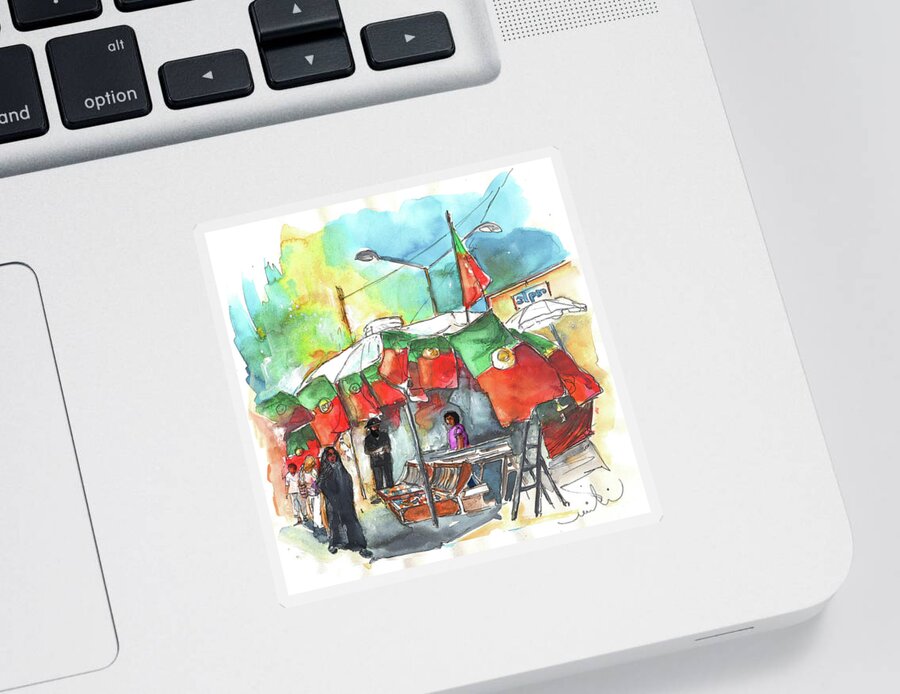 Portugal Sticker featuring the painting Market in Lisbon in Portugal by Miki De Goodaboom