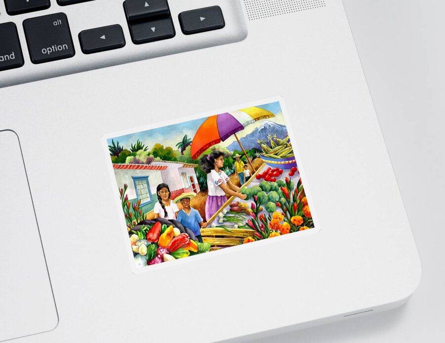 Marketplace Painting Sticker featuring the painting Mexican Marketplace by Anne Gifford