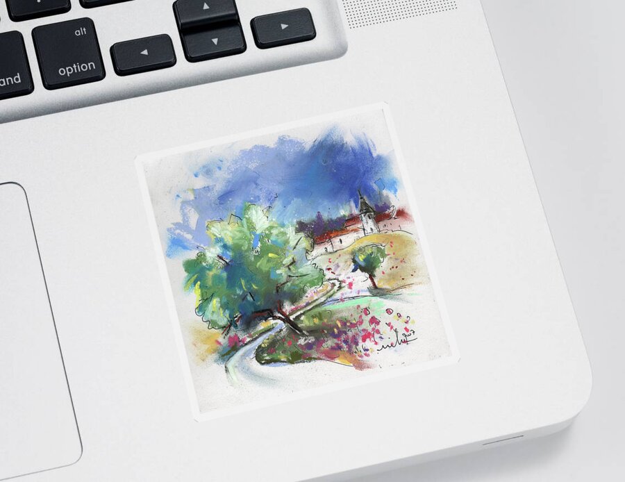 France Sticker featuring the painting Monpazier in France 04 by Miki De Goodaboom