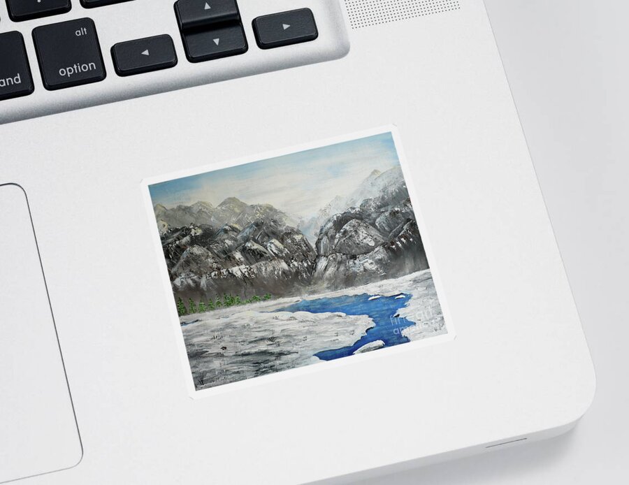 Mountain Sticker featuring the painting Mountain With Snowbank by Monika Shepherdson