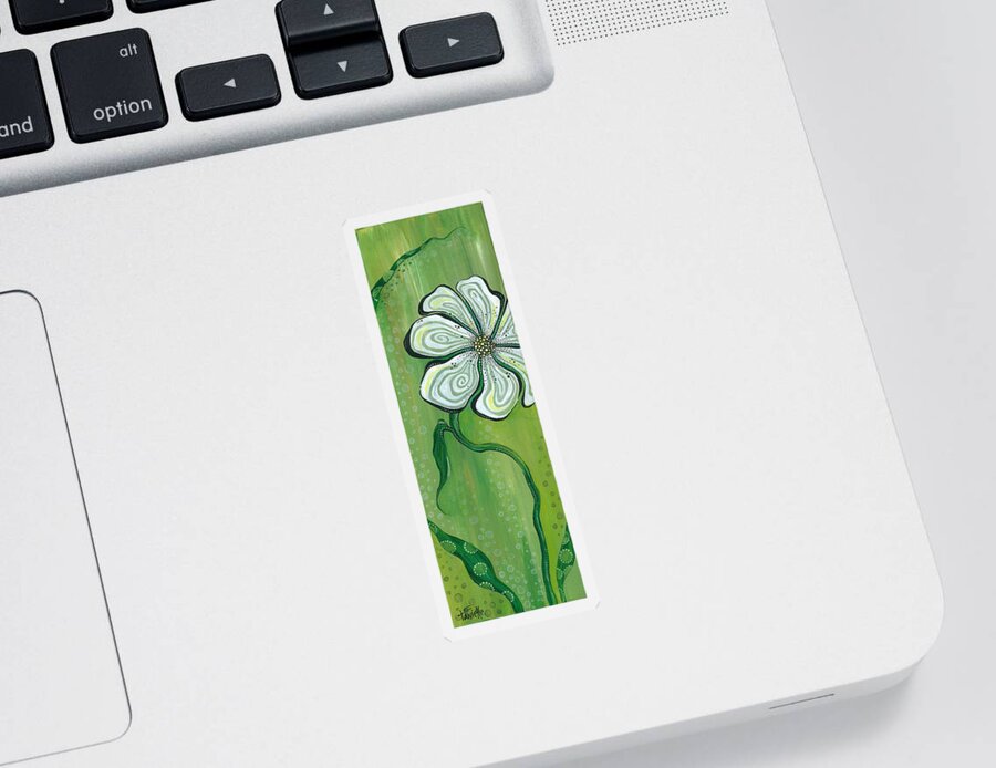 White Flower On Green Background Sticker featuring the painting Peace by Tanielle Childers