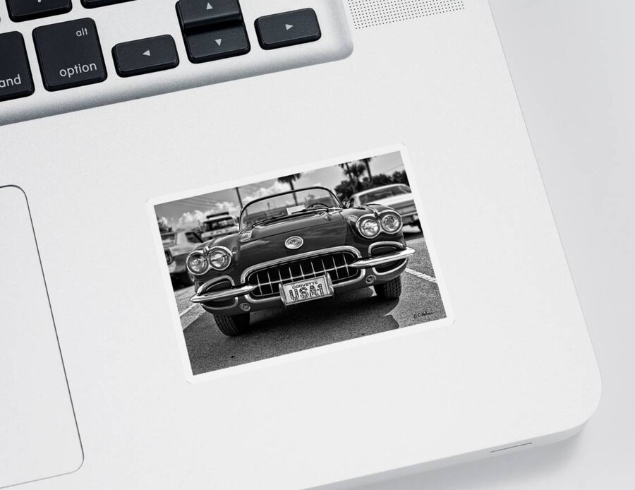 Car Sticker featuring the photograph Pretty In Red - BW by Christopher Holmes