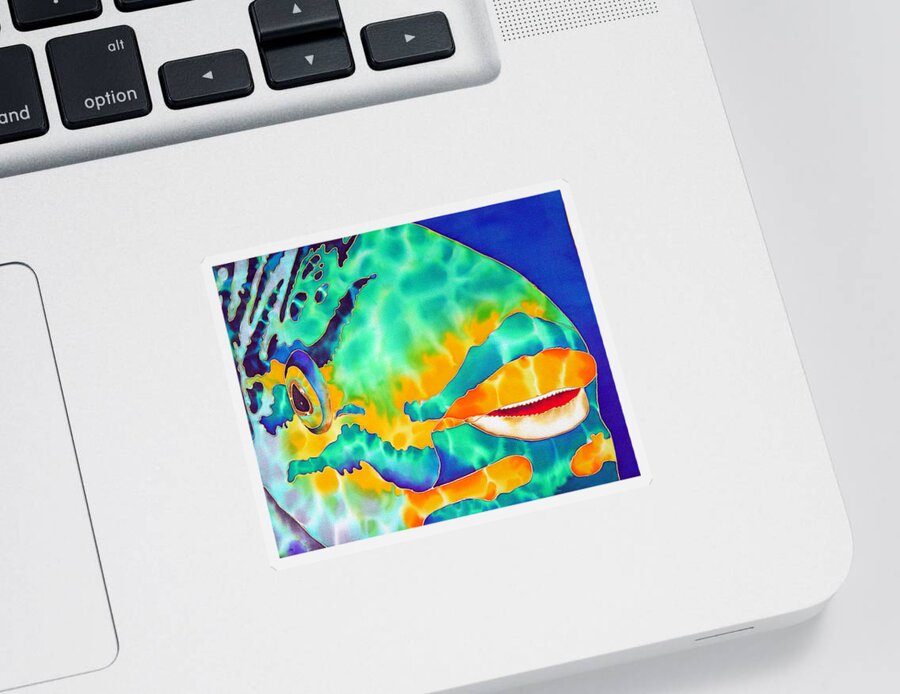 Diving Sticker featuring the painting Queen Parrotfish by Daniel Jean-Baptiste