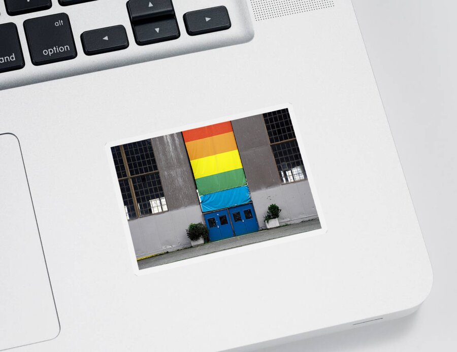 Industrial Sticker featuring the photograph Rainbow Banner Building by Kathleen Grace