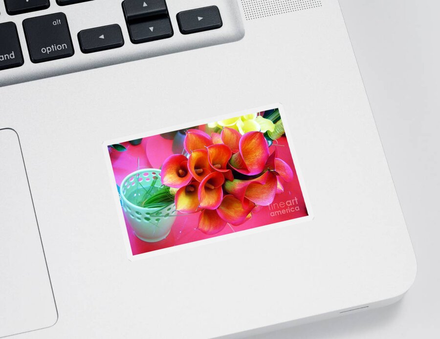 Red Sticker featuring the photograph Red Calla Lilies by Amalia Suruceanu