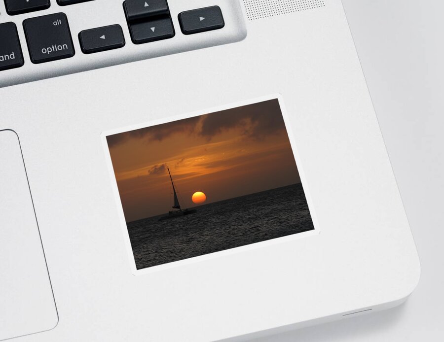 Sunset Sticker featuring the photograph Sailing away by David Gleeson