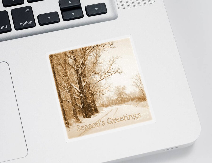 Snowy Holiday Scene Sticker featuring the photograph Soft Sepia Season's Greetings by Carol Groenen