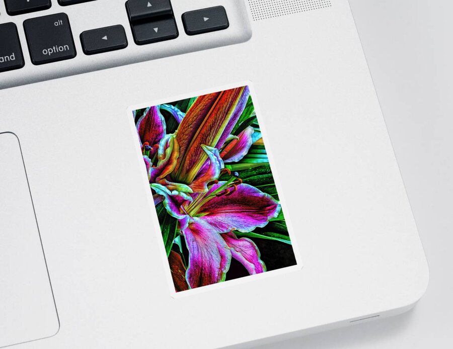 Flowers Sticker featuring the photograph Stargazer Lilies Up Close and Personal by Bill and Linda Tiepelman