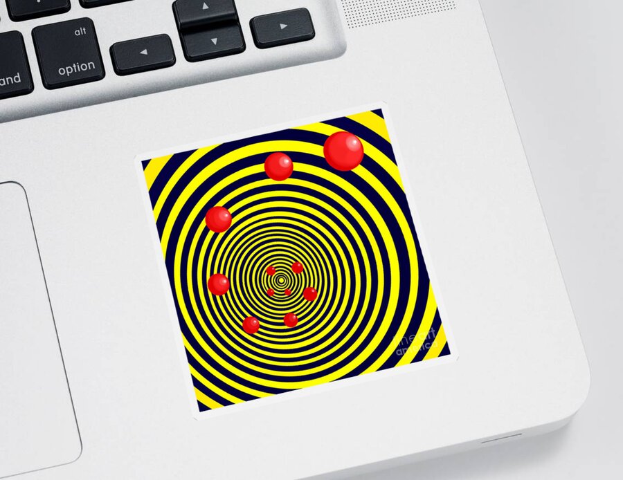 Spiral Sticker featuring the digital art Summer Red Balls with Yellow Spiral by Christopher Shellhammer