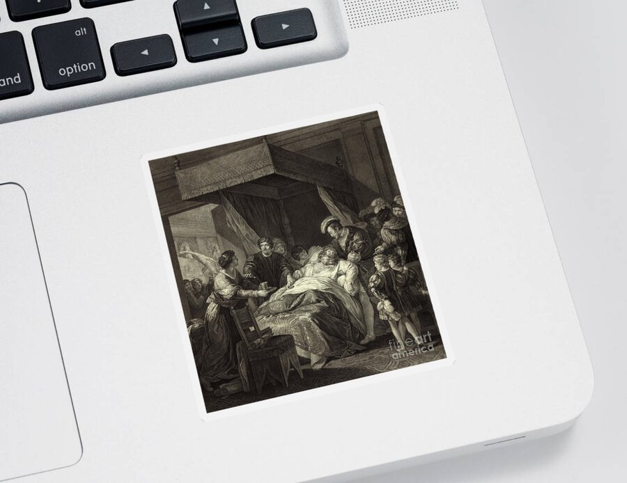 History Sticker featuring the photograph The Death Of Leonardo Da Vinci, 1781 by Photo Researchers