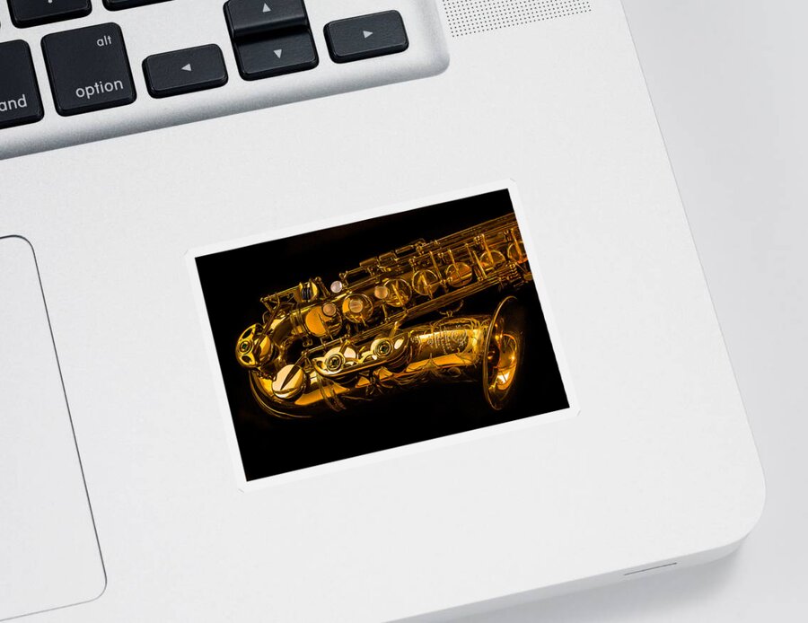 The Lying Sax Sticker featuring the photograph The Lying Sax by Jean Noren