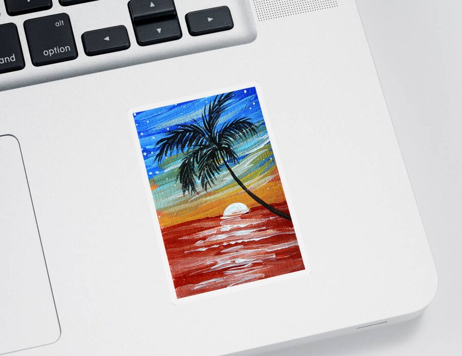 Abstract Sticker featuring the painting Tropical Abstract Palm Tree Original Plumeria Flower Painting SINKING BELOW by MADART by Megan Aroon