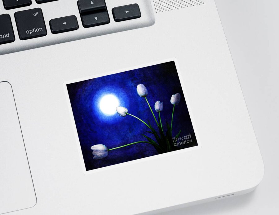 Night Sticker featuring the digital art Tulips in Blue Moonlight by Laura Iverson