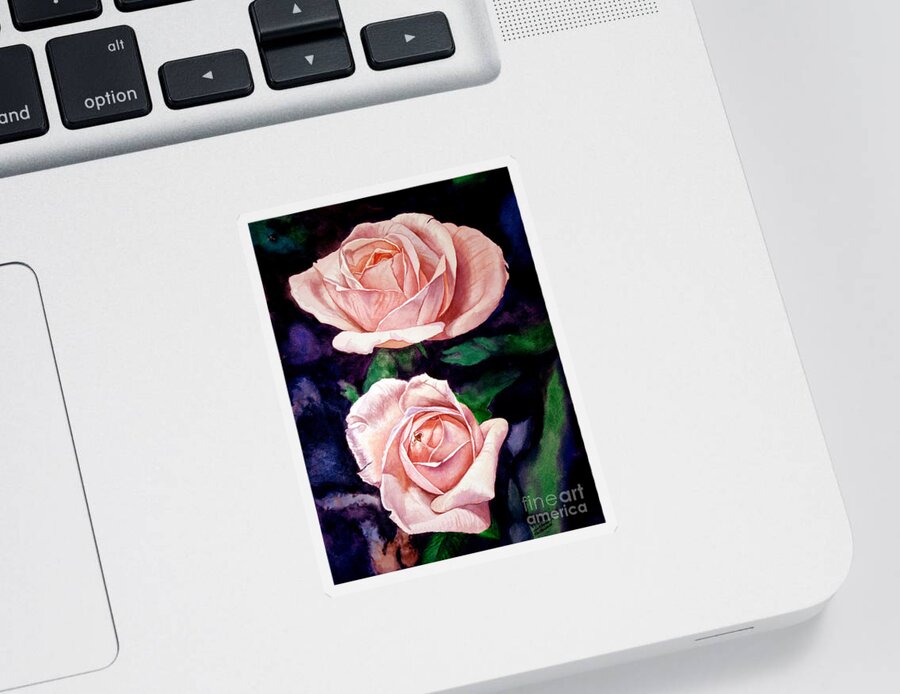 Rose Sticker featuring the painting Two Roses by Christopher Shellhammer