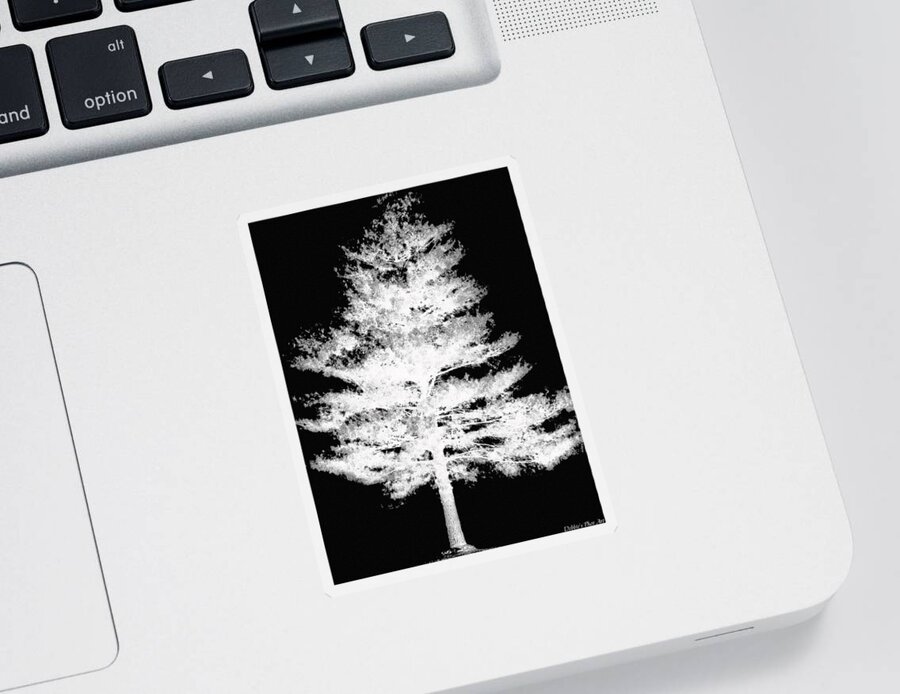 Nature Sticker featuring the digital art White on Black tree by Debbie Portwood