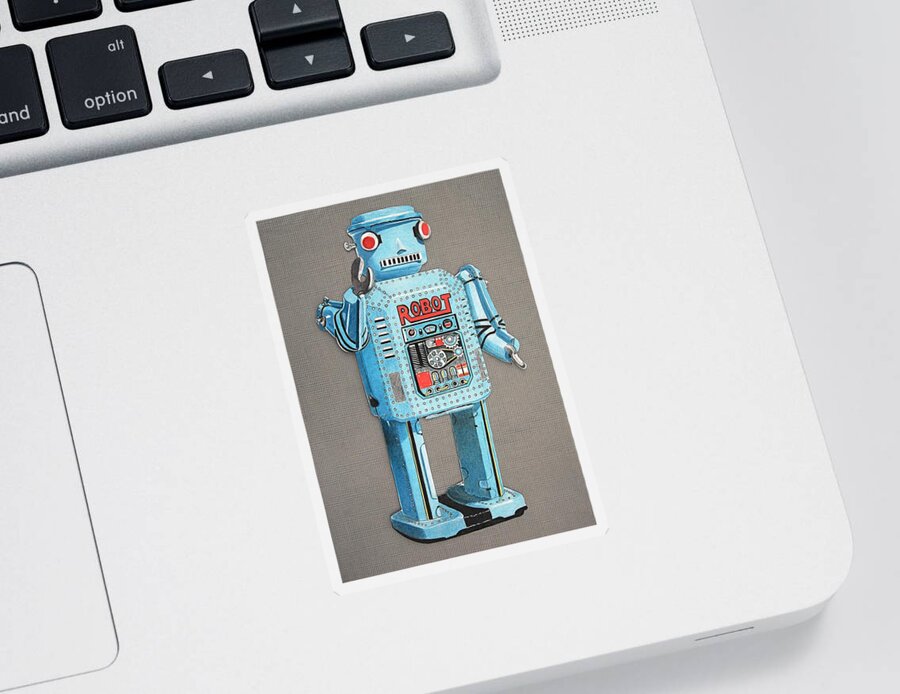  Robot Drawings Sticker featuring the drawing Wind-up Robot 2 by Glenda Zuckerman