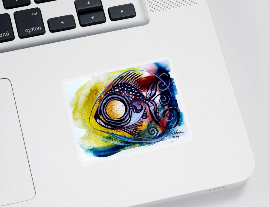 Fish Sticker featuring the painting WTFish 3816 by J Vincent Scarpace